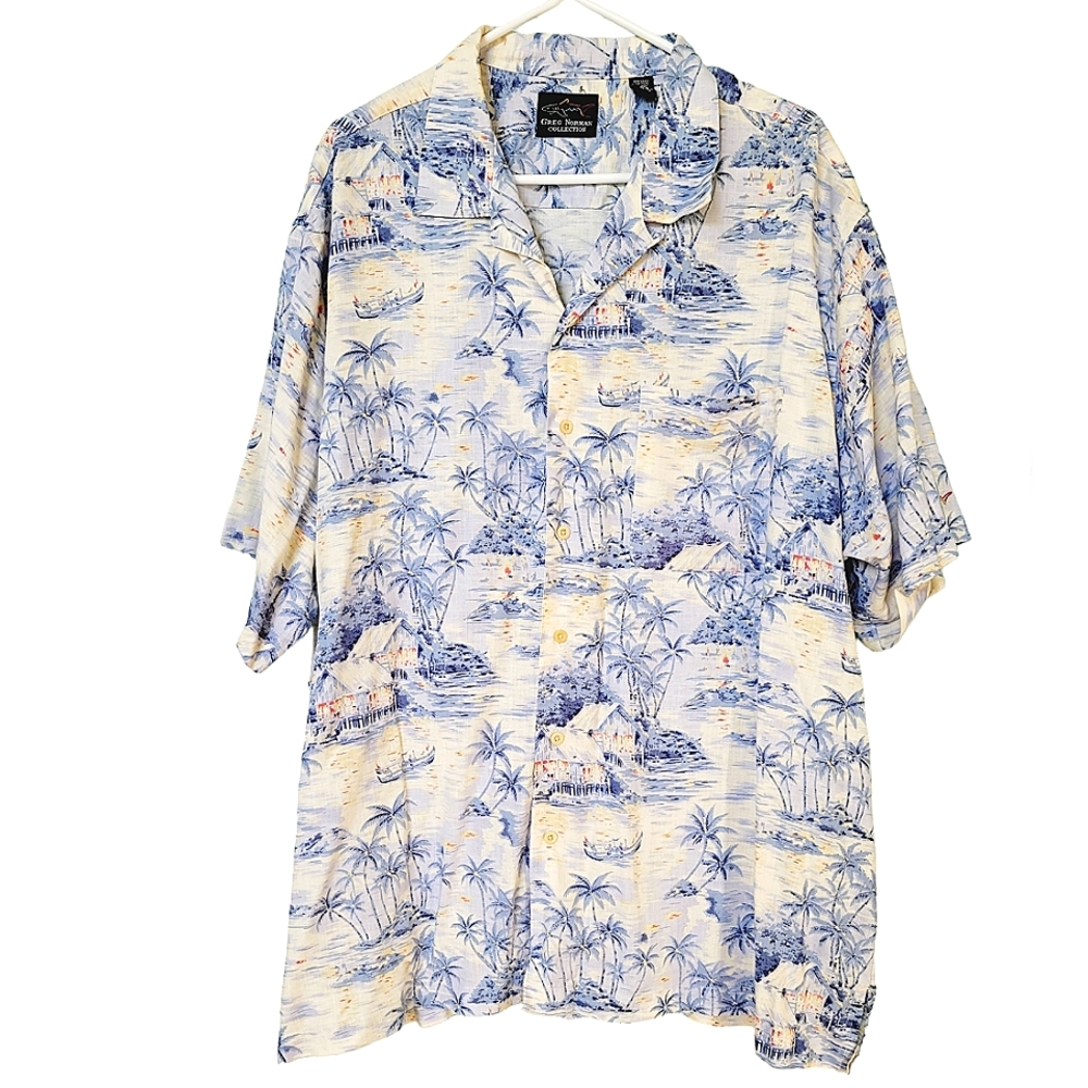 Greg Norman Linen Blend Tropical Island Button Down Hawaiian Shirt Men's size XL